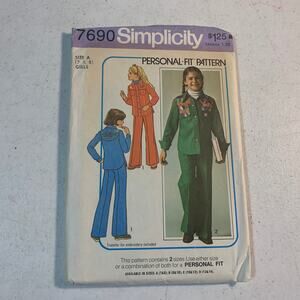 vintage 1976 sewing pattern Simplicity 7690 girls A 7 8 shacket bell bottoms 70s